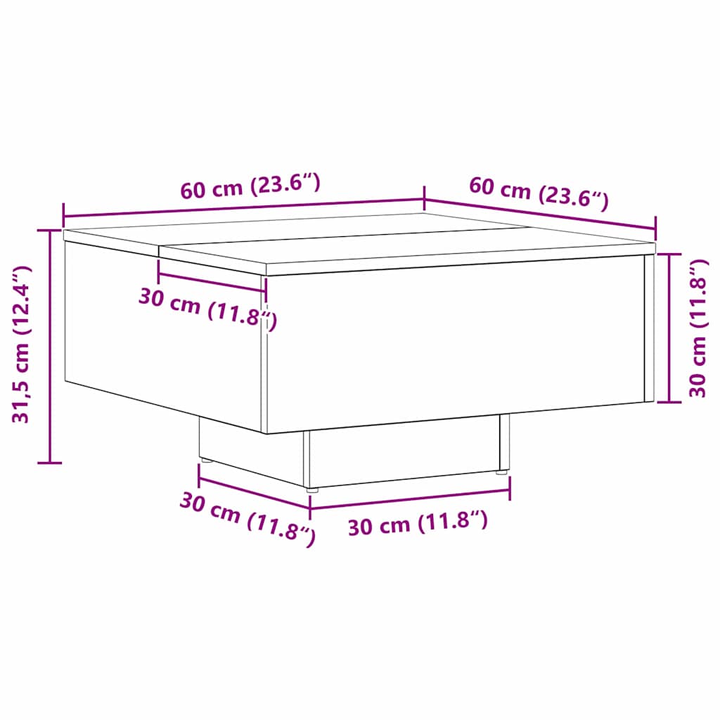 vidaXL Stolik kawowy Czarny Dąb 60 x 60 x 31,5 cm