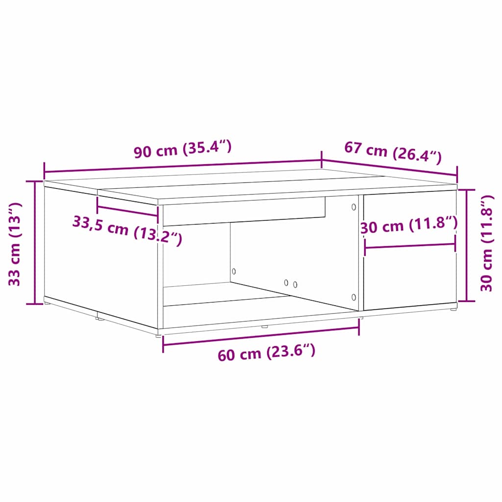 vidaXL Stolik kawowy Czarny Dąb 90 x 67 x 33 cm