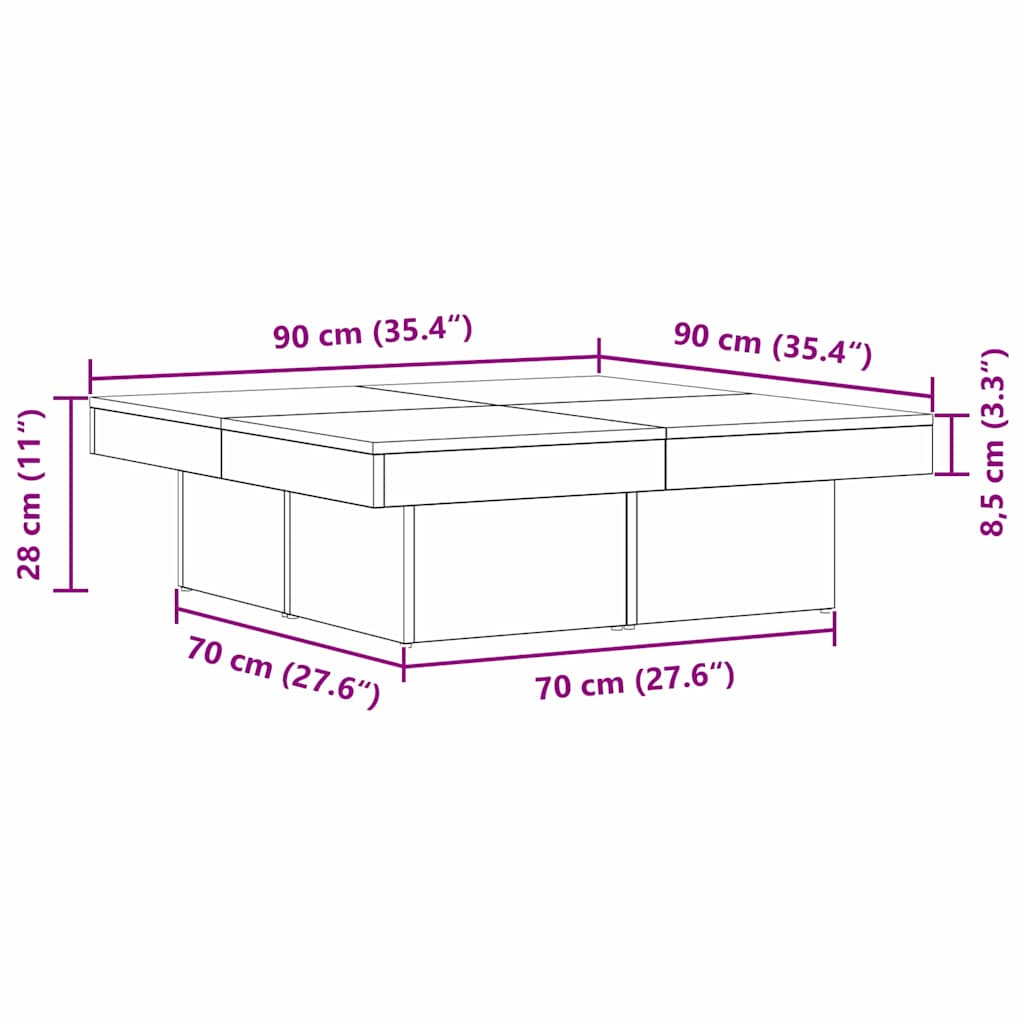 vidaXL Stolik kawowy Czarny Dąb 90 x 90 x 28 cm