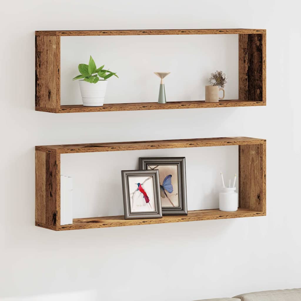 vidaXL Półki ścienne z półką 2 pcs Stare drewno 80 x 15 x 26 cm