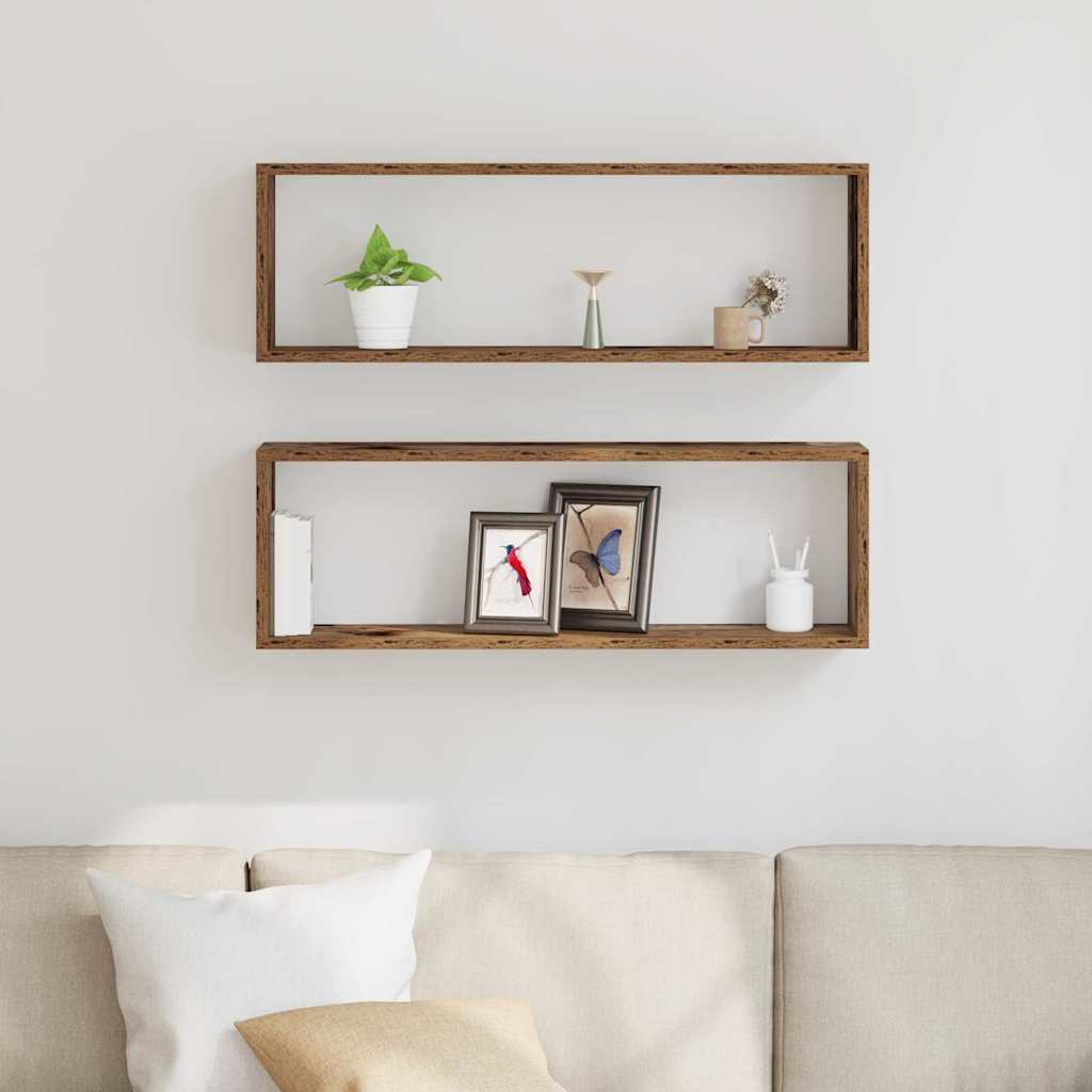 vidaXL Półki ścienne z półką 2 pcs Stare drewno 80 x 15 x 26 cm