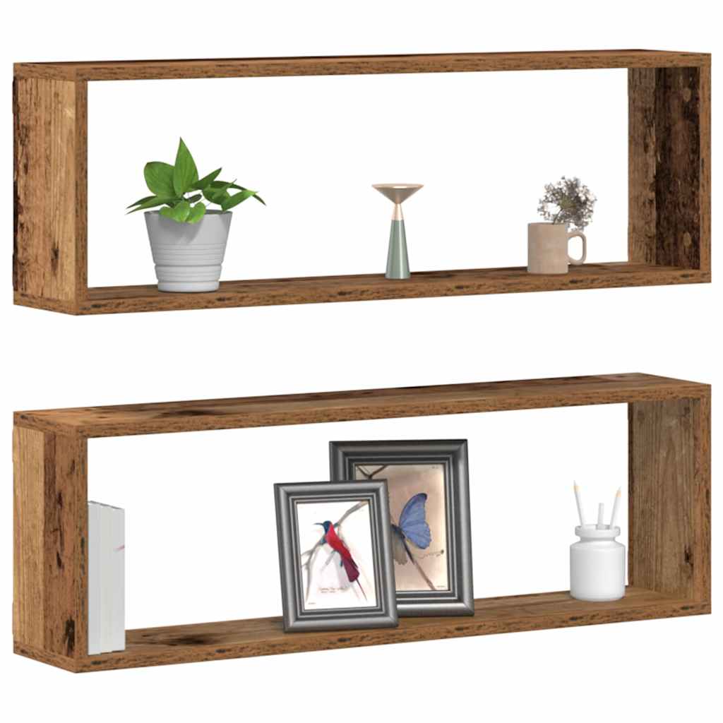 vidaXL Półki ścienne z półką 2 pcs Stare drewno 80 x 15 x 26 cm