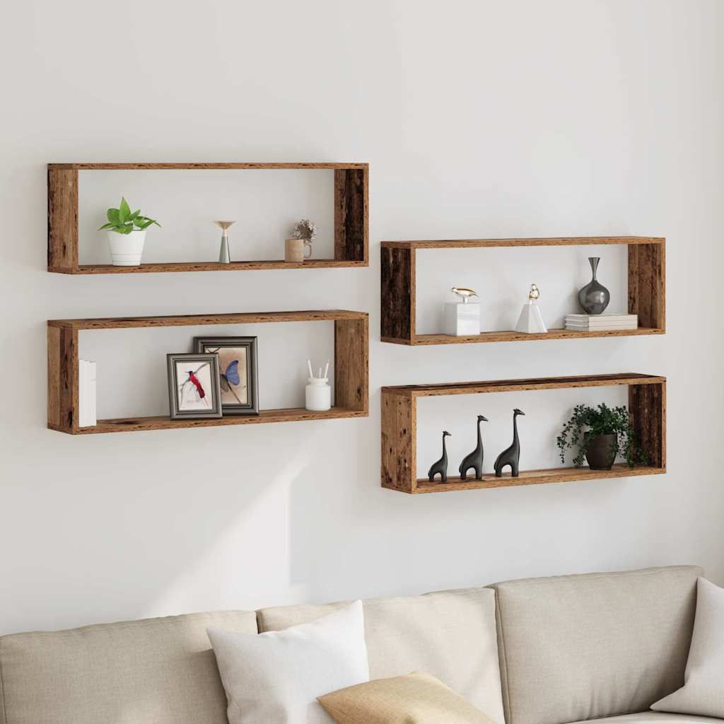 vidaXL Półki ścienne z półką 4 pcs Stare drewno 80 x 15 x 26 cm