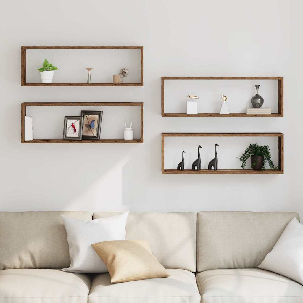 vidaXL Półki ścienne z półką 4 pcs Stare drewno 80 x 15 x 26 cm