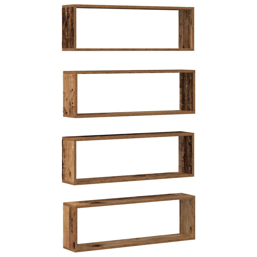 vidaXL Półki ścienne z półką 4 pcs Stare drewno 80 x 15 x 26 cm