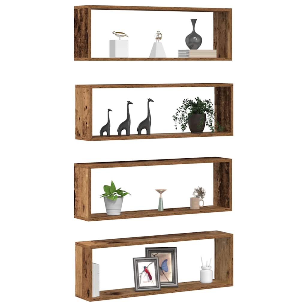 vidaXL Półki ścienne z półką 4 pcs Stare drewno 80 x 15 x 26 cm