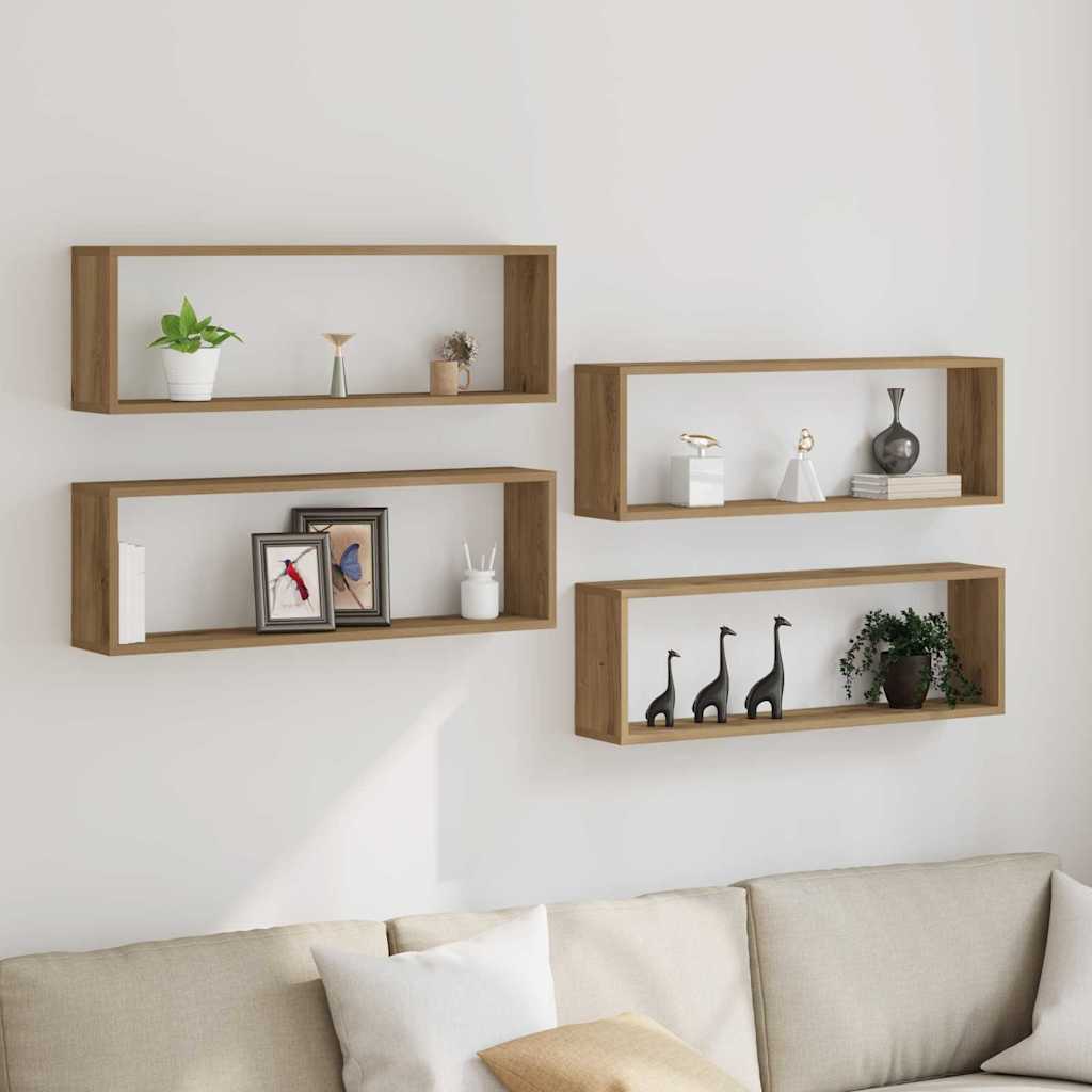 vidaXL Półki ścienne z półką 4 pcs Dąb rzemieślniczy 80 x 15 x 26 cm
