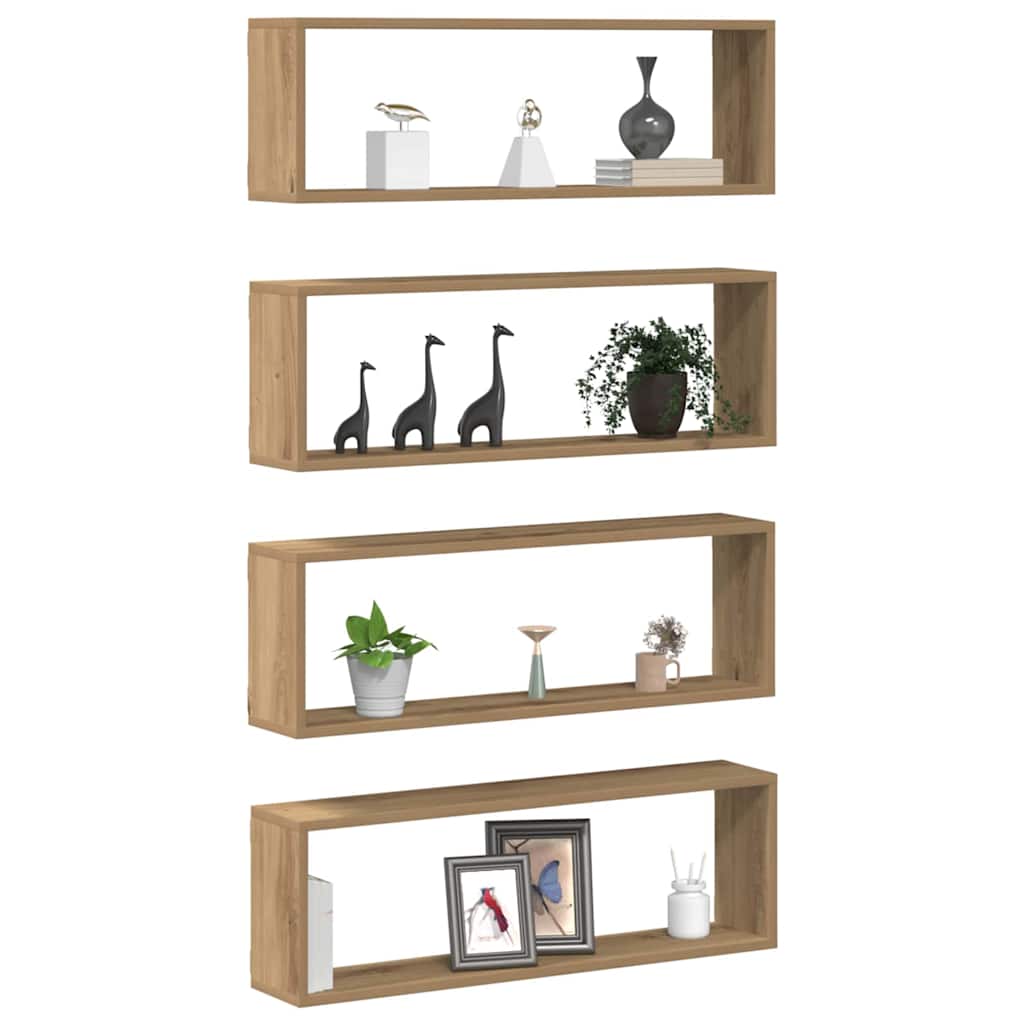 vidaXL Półki ścienne z półką 4 pcs Dąb rzemieślniczy 80 x 15 x 26 cm