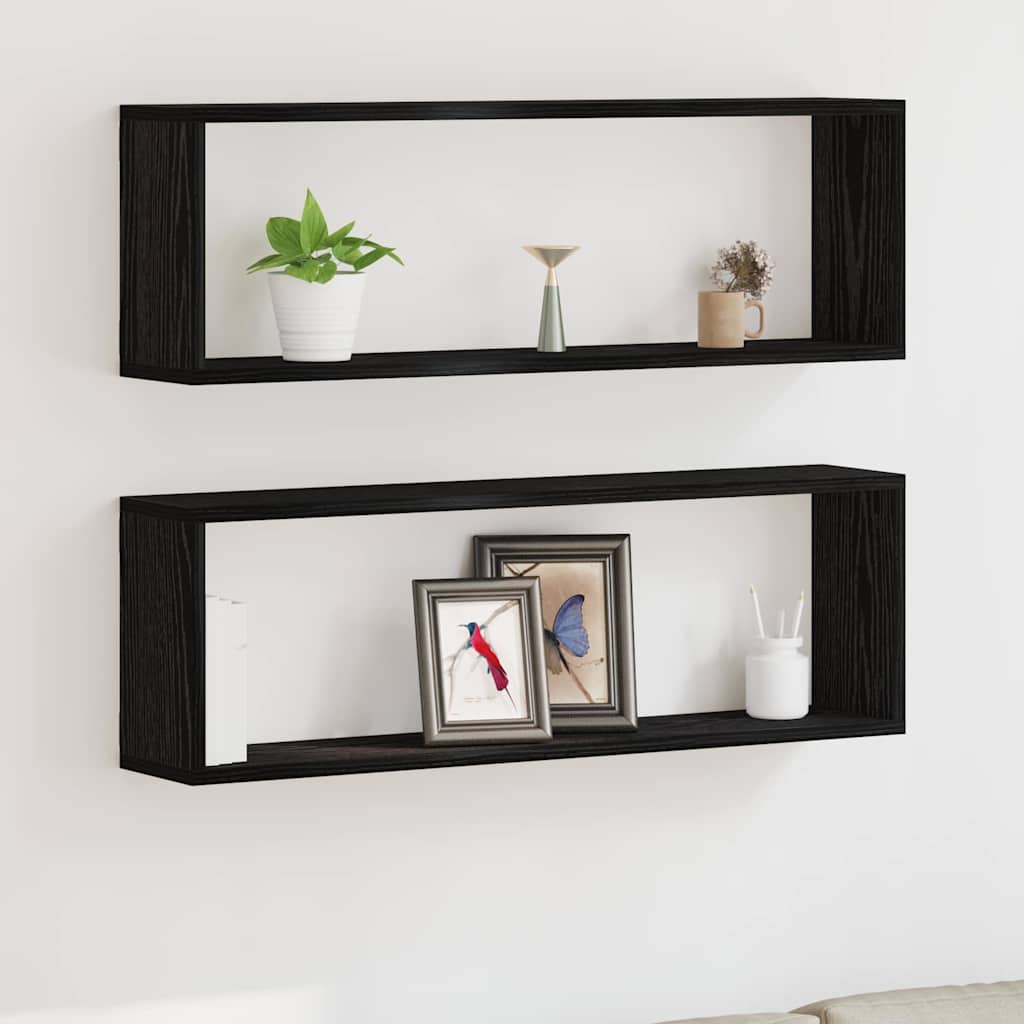 vidaXL Półki ścienne z półką 2 pcs Czarny Dąb 80 x 15 x 26 cm