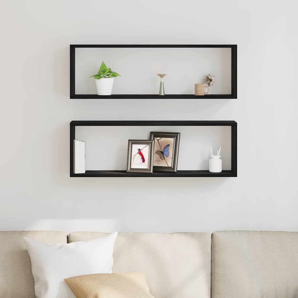 vidaXL Półki ścienne z półką 2 pcs Czarny Dąb 80 x 15 x 26 cm