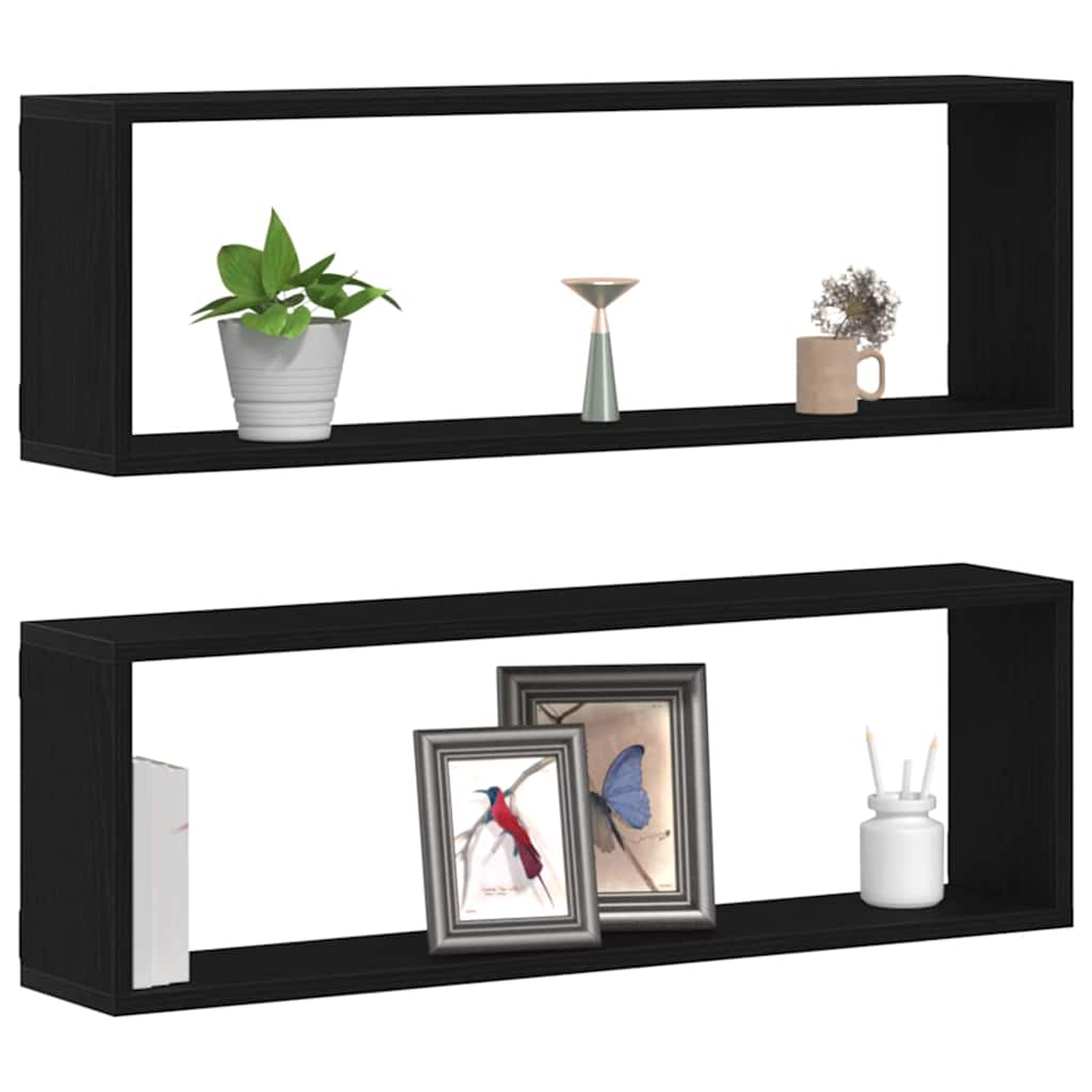 vidaXL Półki ścienne z półką 2 pcs Czarny Dąb 80 x 15 x 26 cm