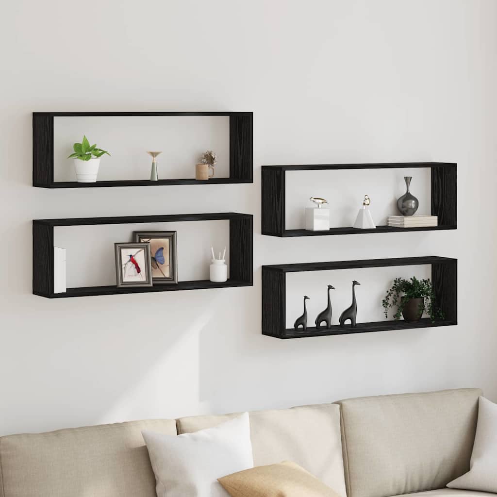 vidaXL Półki ścienne z półką 4 pcs Czarny Dąb 80 x 15 x 26 cm