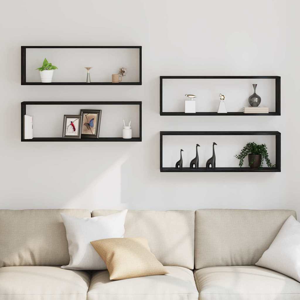 vidaXL Półki ścienne z półką 4 pcs Czarny Dąb 80 x 15 x 26 cm