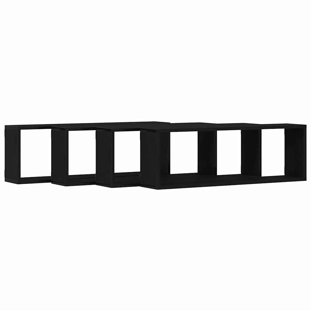 vidaXL Półki ścienne z półką 4 pcs Czarny Dąb 80 x 15 x 26 cm