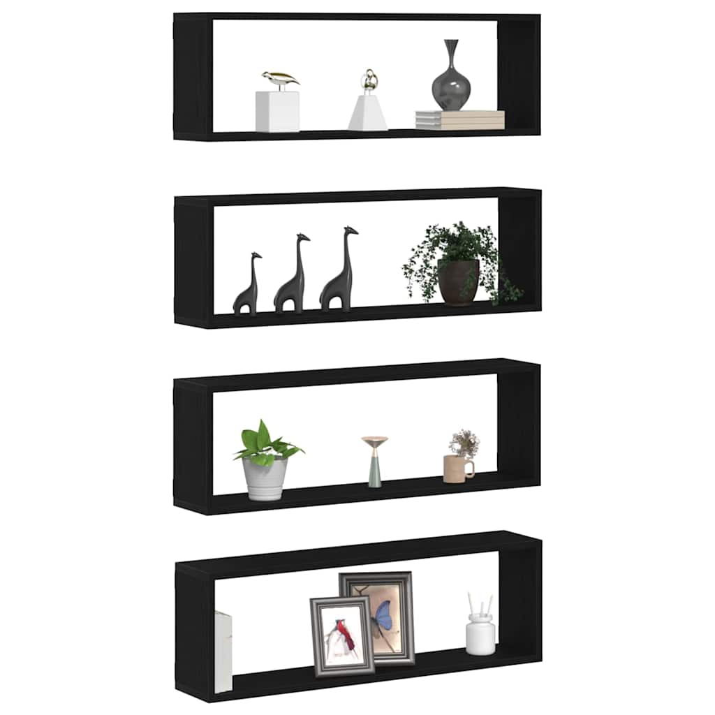 vidaXL Półki ścienne z półką 4 pcs Czarny Dąb 80 x 15 x 26 cm