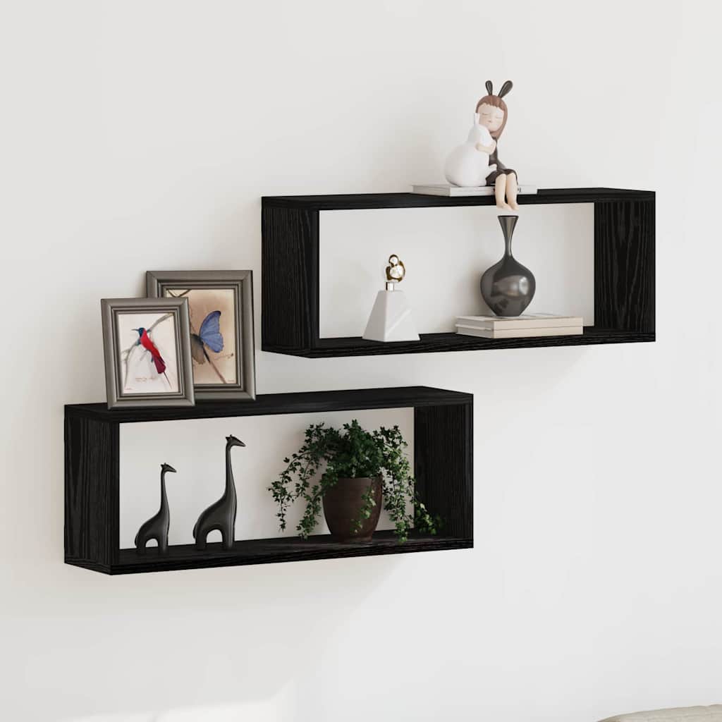vidaXL Półki ścienne z półką 2 pcs Czarny Dąb 60 x 15 x 23 cm