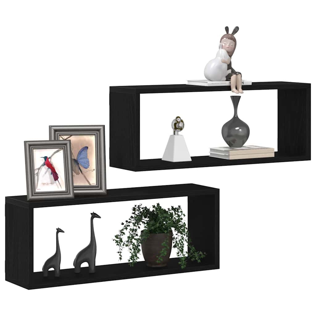 vidaXL Półki ścienne z półką 2 pcs Czarny Dąb 60 x 15 x 23 cm