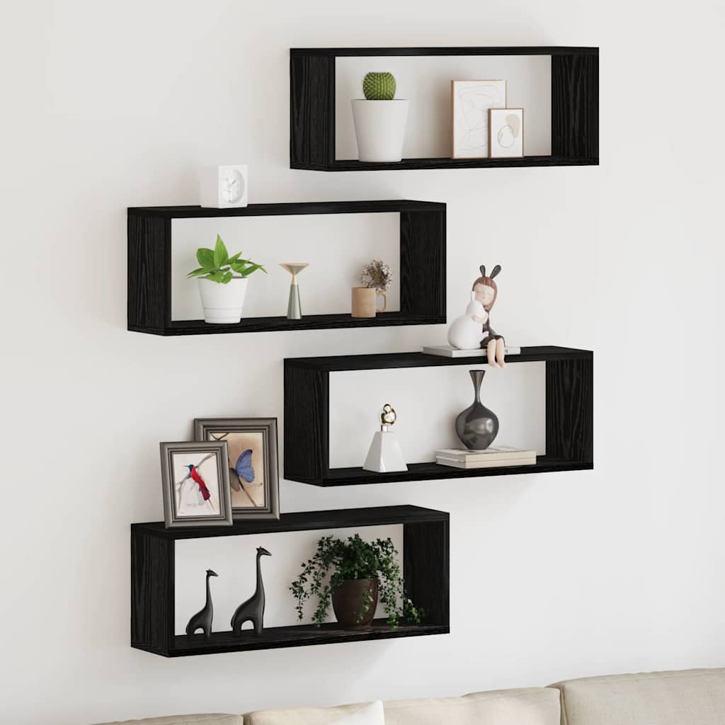 vidaXL Półki ścienne z półką 4 pcs Czarny Dąb 60 x 15 x 23 cm