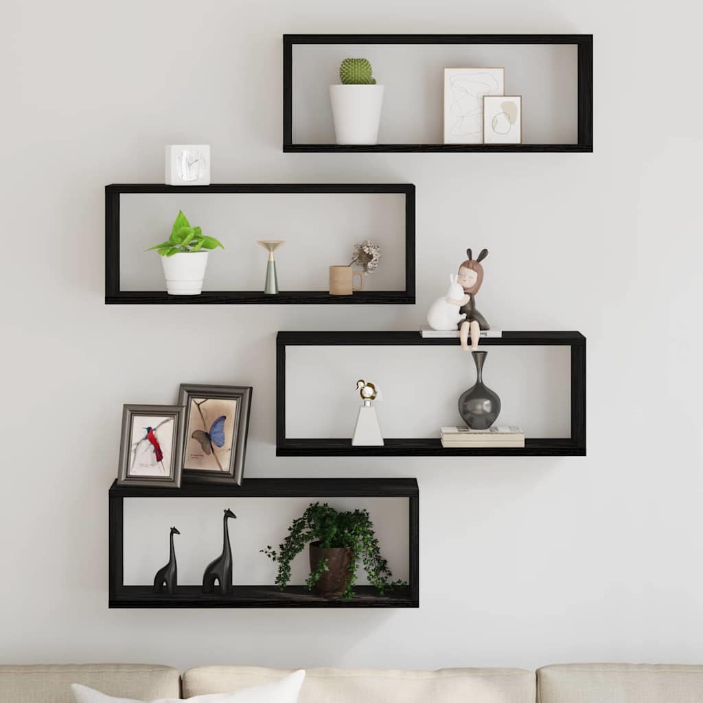 vidaXL Półki ścienne z półką 4 pcs Czarny Dąb 60 x 15 x 23 cm