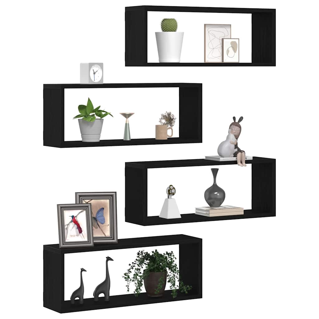 vidaXL Półki ścienne z półką 4 pcs Czarny Dąb 60 x 15 x 23 cm
