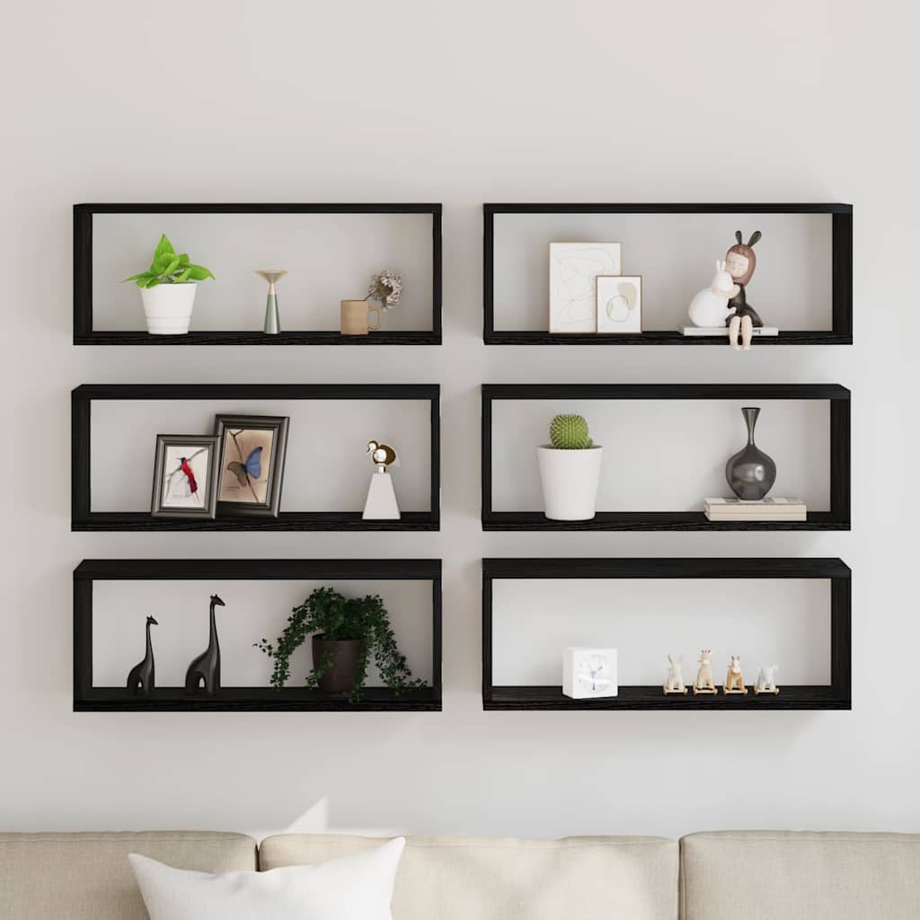 vidaXL Półki ścienne z półką 6 pcs Czarny Dąb 60 x 15 x 23 cm
