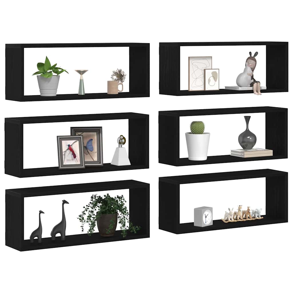 vidaXL Półki ścienne z półką 6 pcs Czarny Dąb 60 x 15 x 23 cm