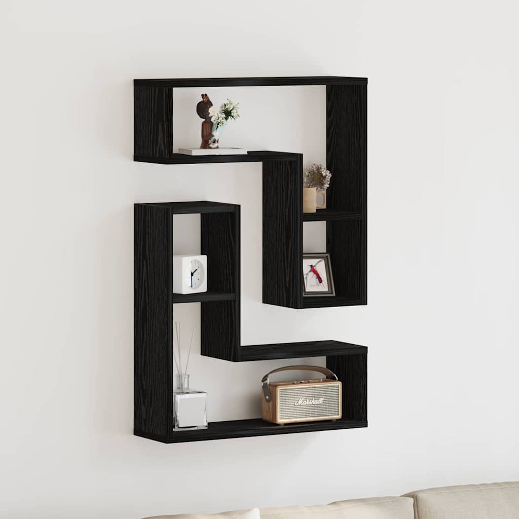 vidaXL Półka ścienna z półką 2 pcs Czarny Dąb 50 x 15 x 85 cm