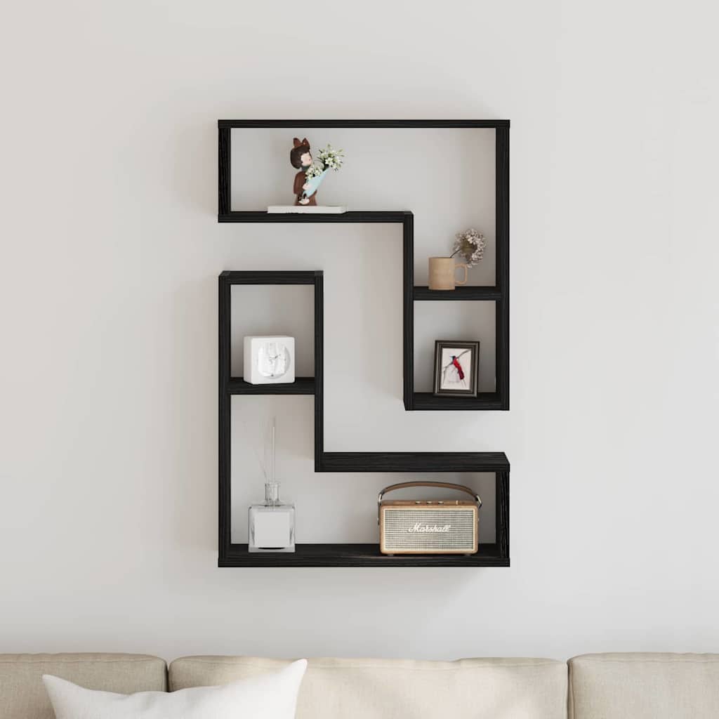 vidaXL Półka ścienna z półką 2 pcs Czarny Dąb 50 x 15 x 85 cm