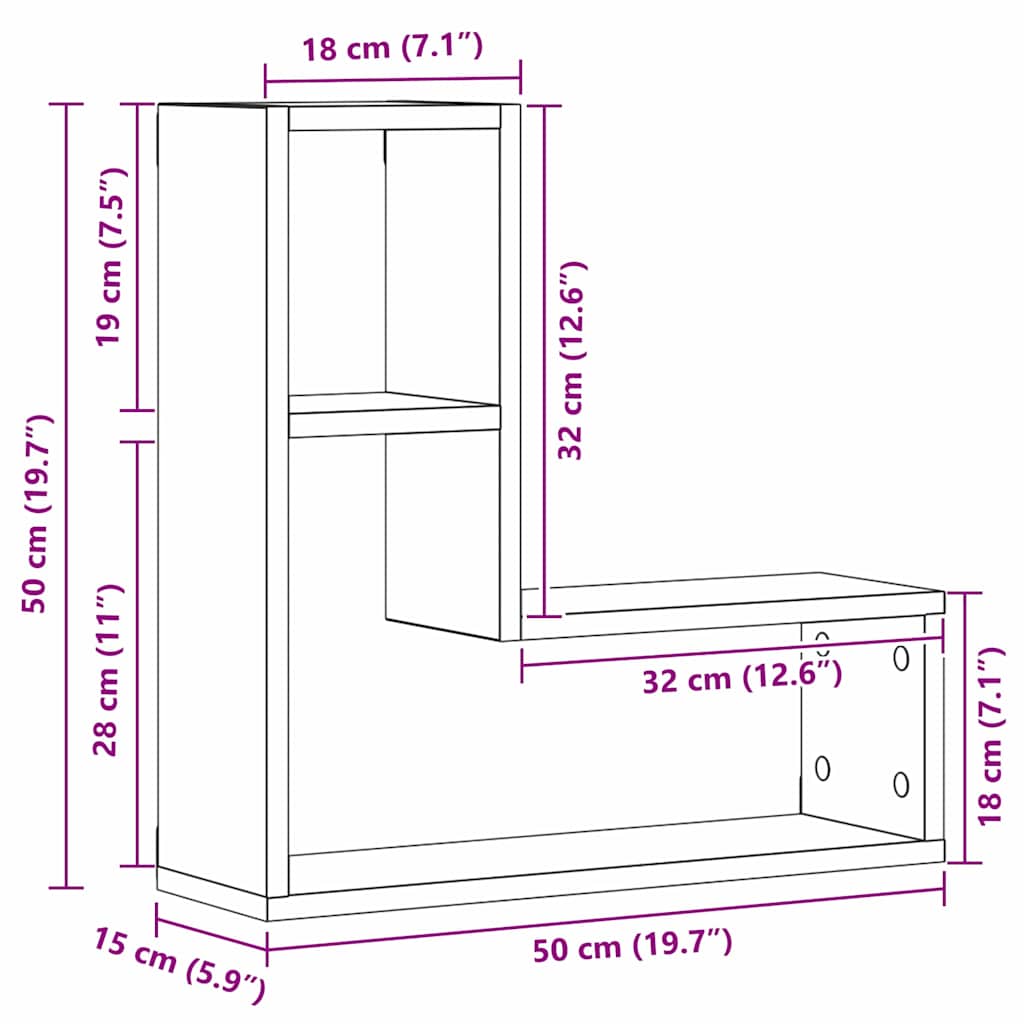 vidaXL Półka ścienna z półką 2 pcs Czarny Dąb 50 x 15 x 85 cm
