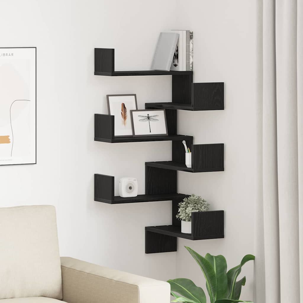 vidaXL Półka ścienna z półką 2 pcs Czarny Dąb 40 x 40 x 49,5 cm
