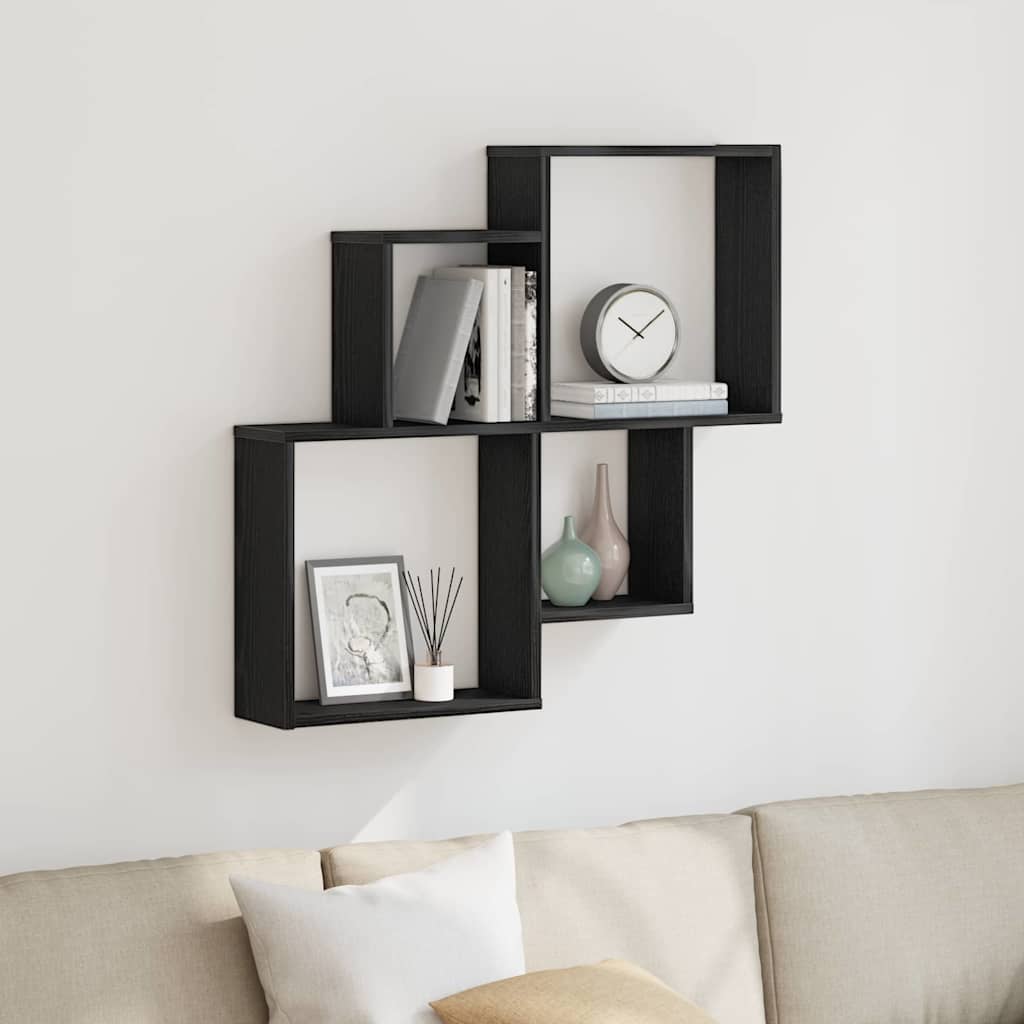 vidaXL Półka ścienna z półką Czarny Dąb 80 x 15 x 78,5 cm
