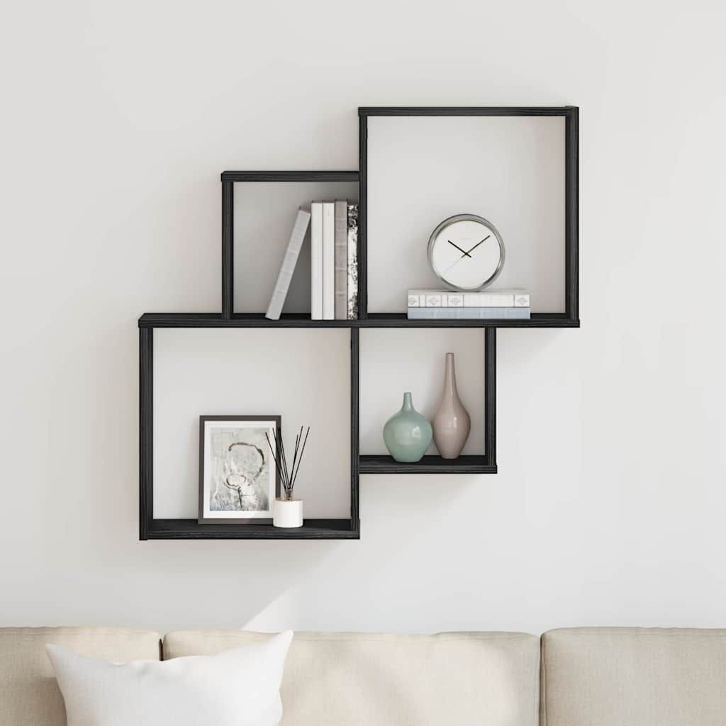 vidaXL Półka ścienna z półką Czarny Dąb 80 x 15 x 78,5 cm