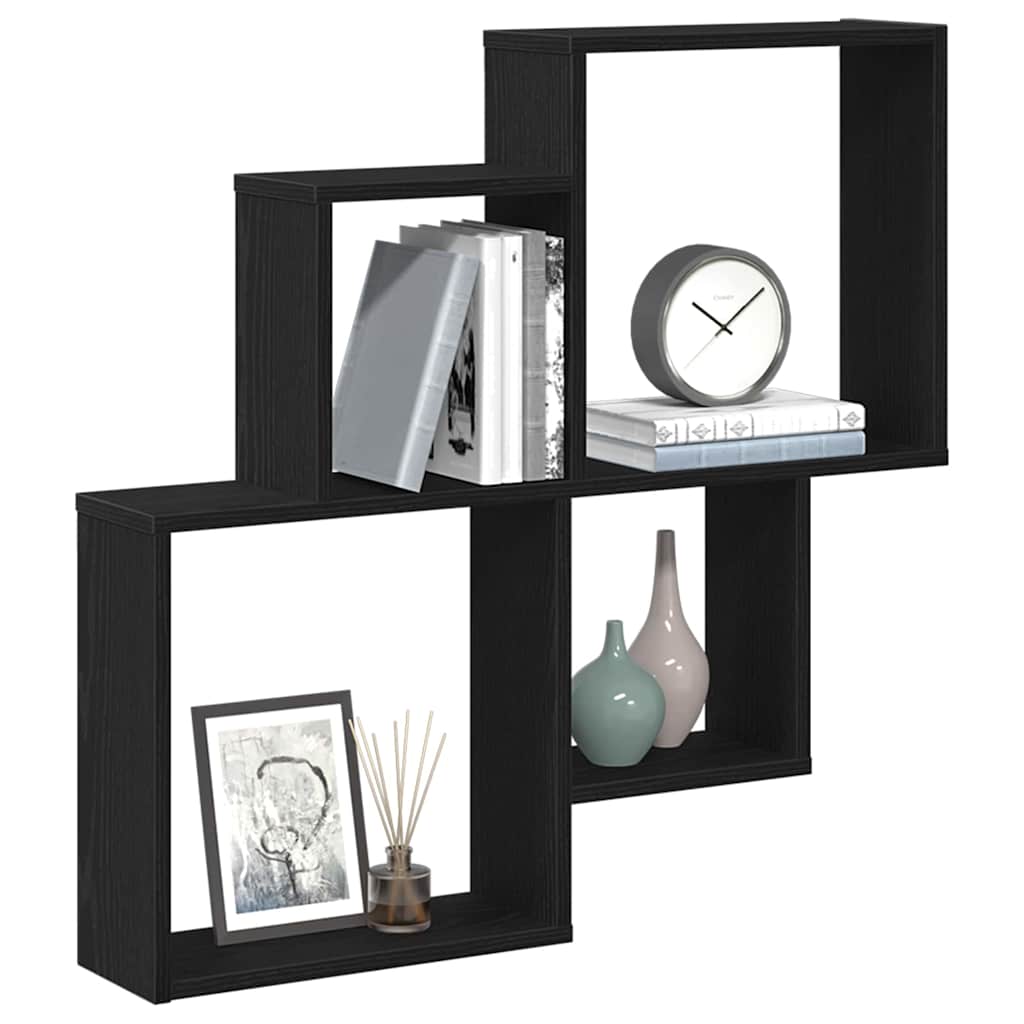 vidaXL Półka ścienna z półką Czarny Dąb 80 x 15 x 78,5 cm