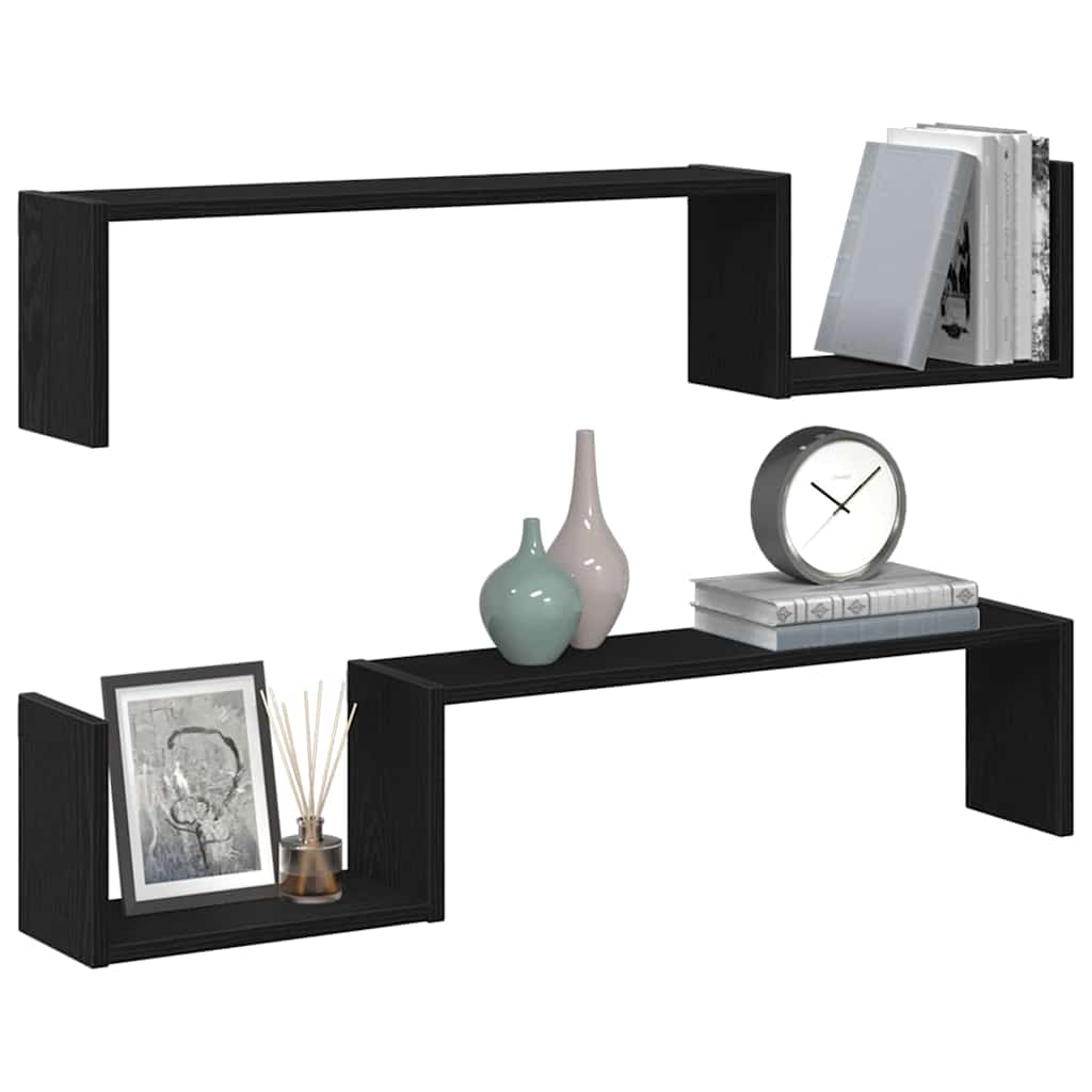 vidaXL Półka ścienna z półką 2 pcs Czarny Dąb 100 x 15 x 20 cm