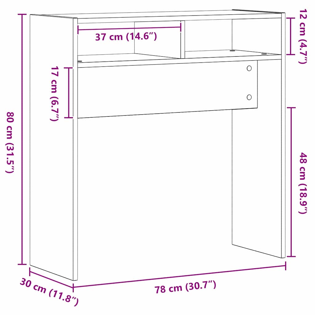 vidaXL Konsola Czarny Dąb 78 x 30 x 80 cm Materiał drewnopochodny