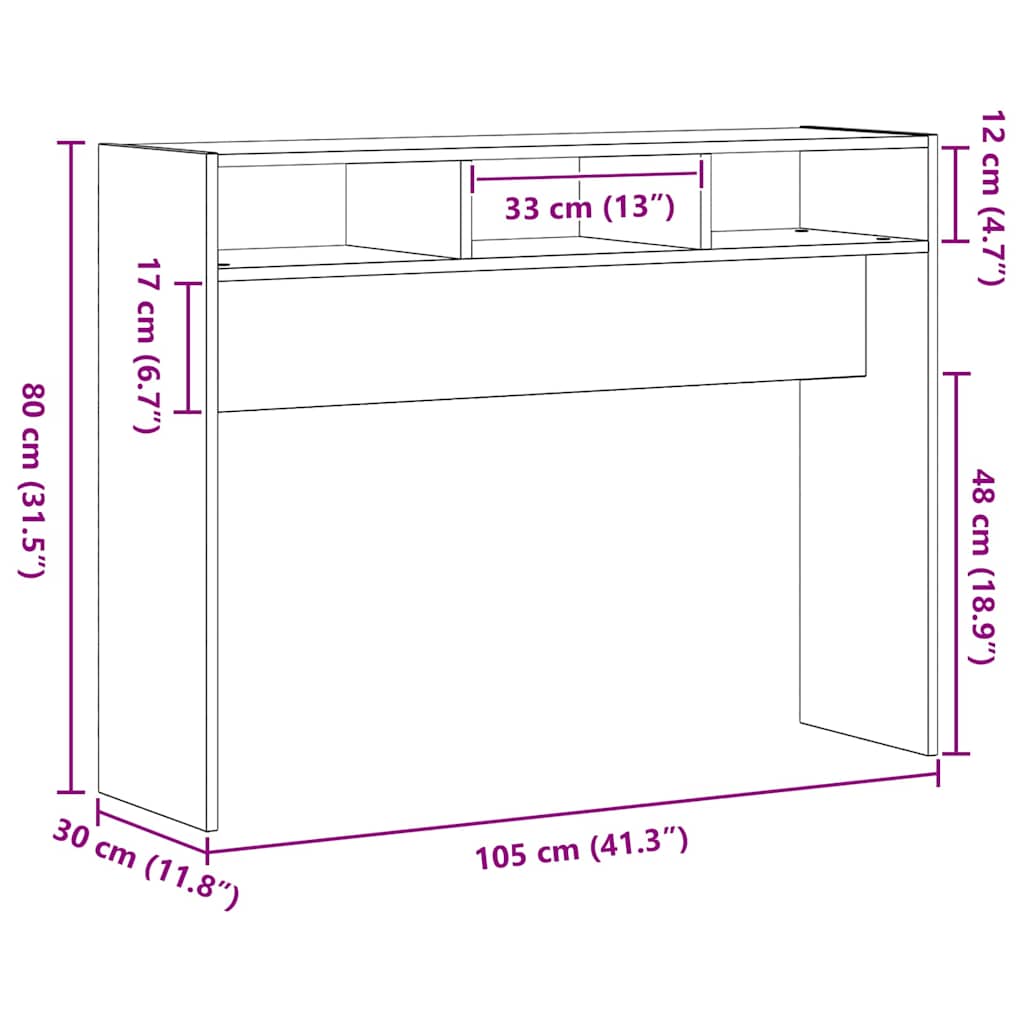 vidaXL Konsola Czarny dąb 105 x 30 x 80 cm Materiał drewnopochodny