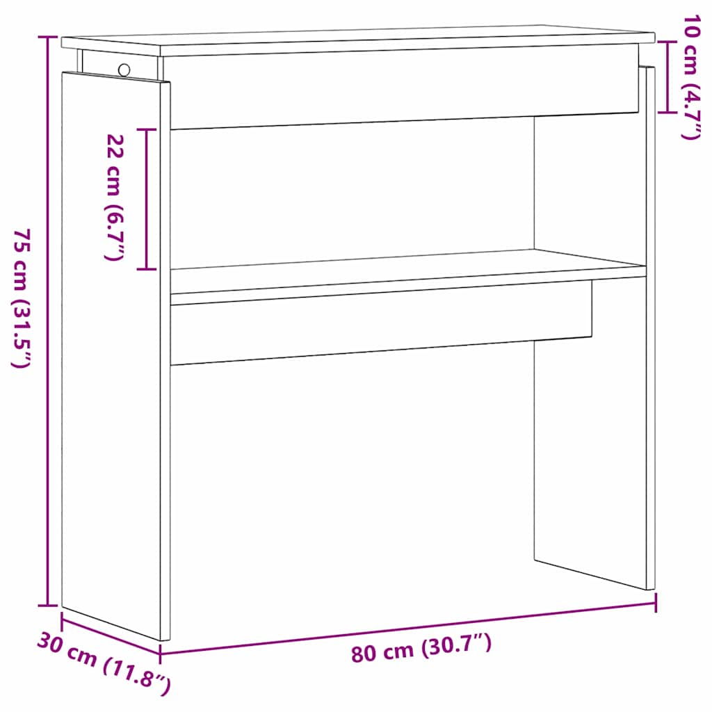 vidaXL Konsola Czarny Dąb 80 x 30 x 80 cm Materiał drewnopochodny