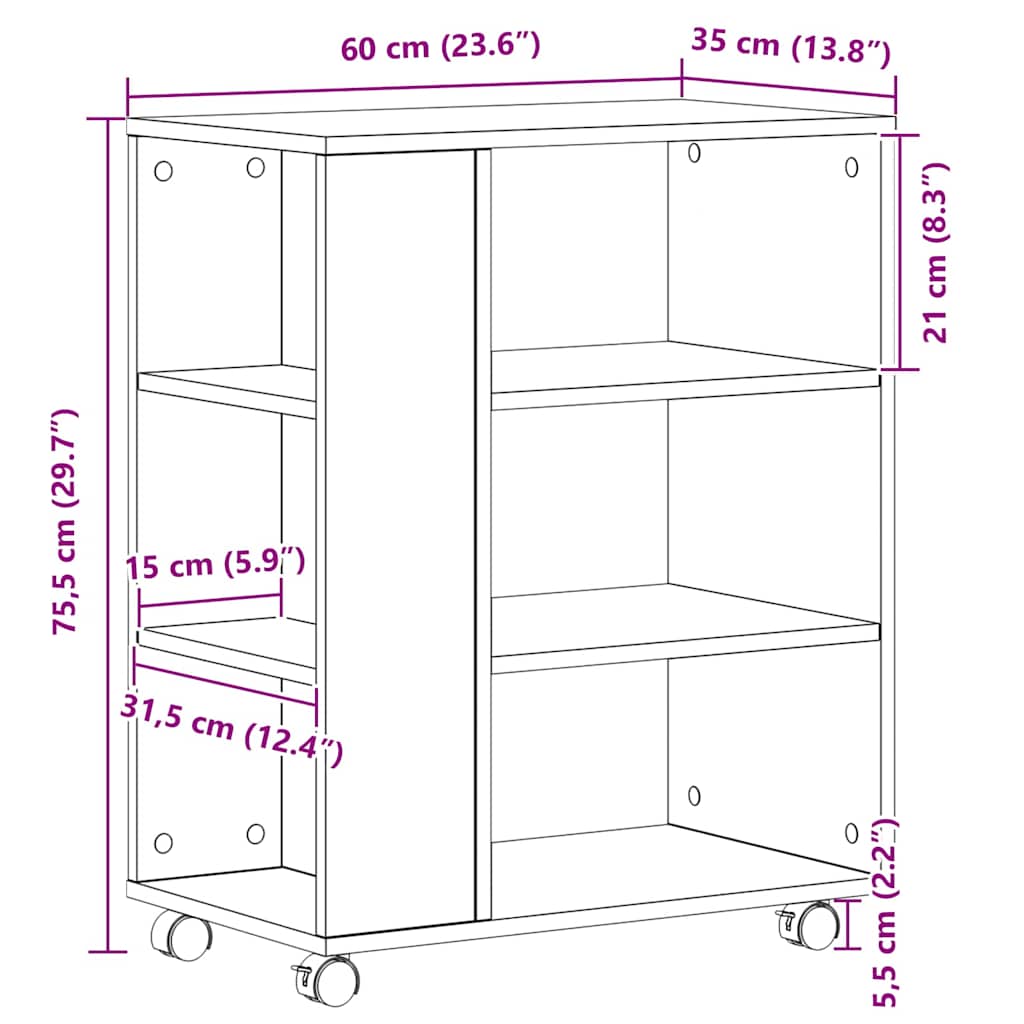 vidaXL Szafka do przechowywania z kołem Czarny Dąb 60 x 35 x 75 cm