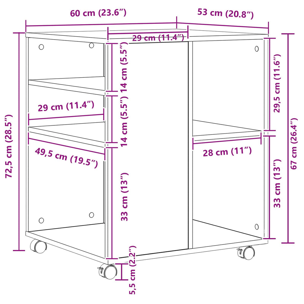 vidaXL Szafka do przechowywania z kołem Czarny Dąb 60 x 53 x 72,5 cm