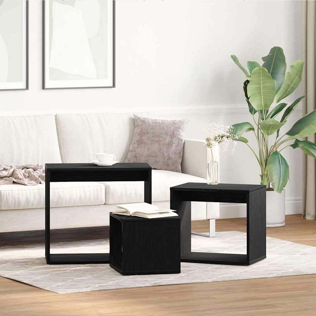 vidaXL Stolik Nesting 3 pcs Czarny Dąb Materiał drewnopochodny