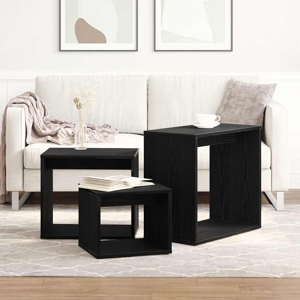 vidaXL Stolik Nesting 3 pcs Czarny Dąb Materiał drewnopochodny