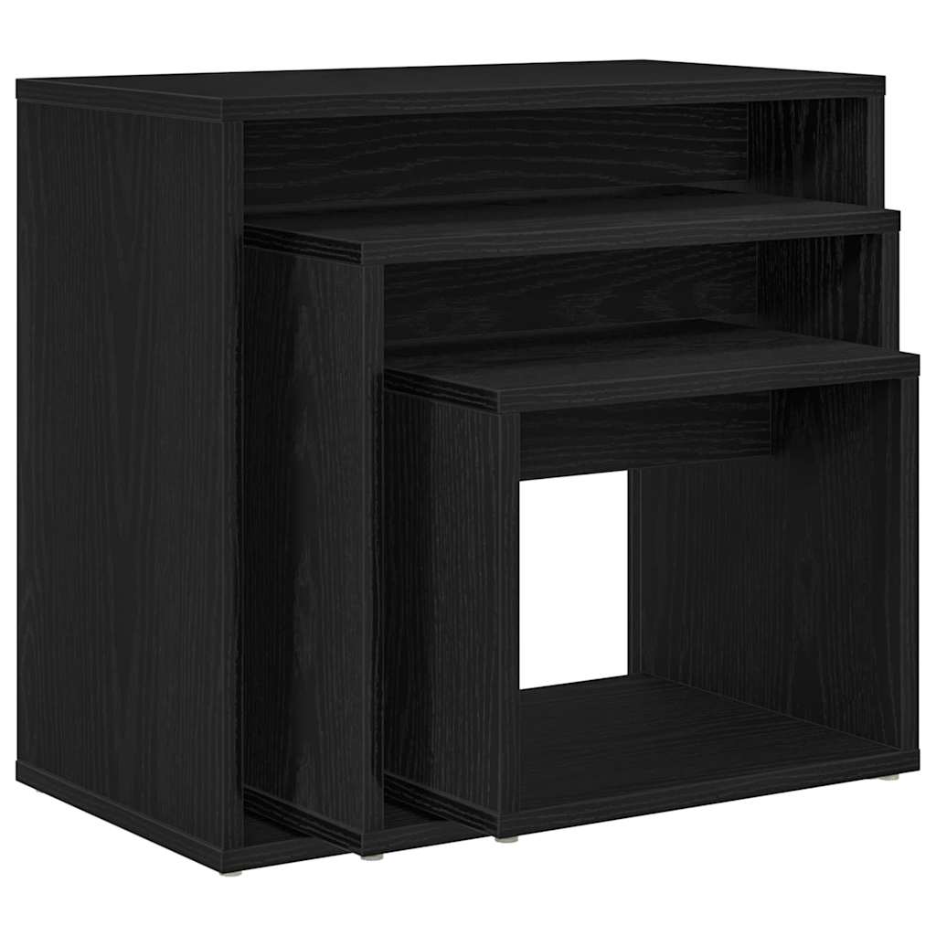 vidaXL Stolik Nesting 3 pcs Czarny Dąb Materiał drewnopochodny