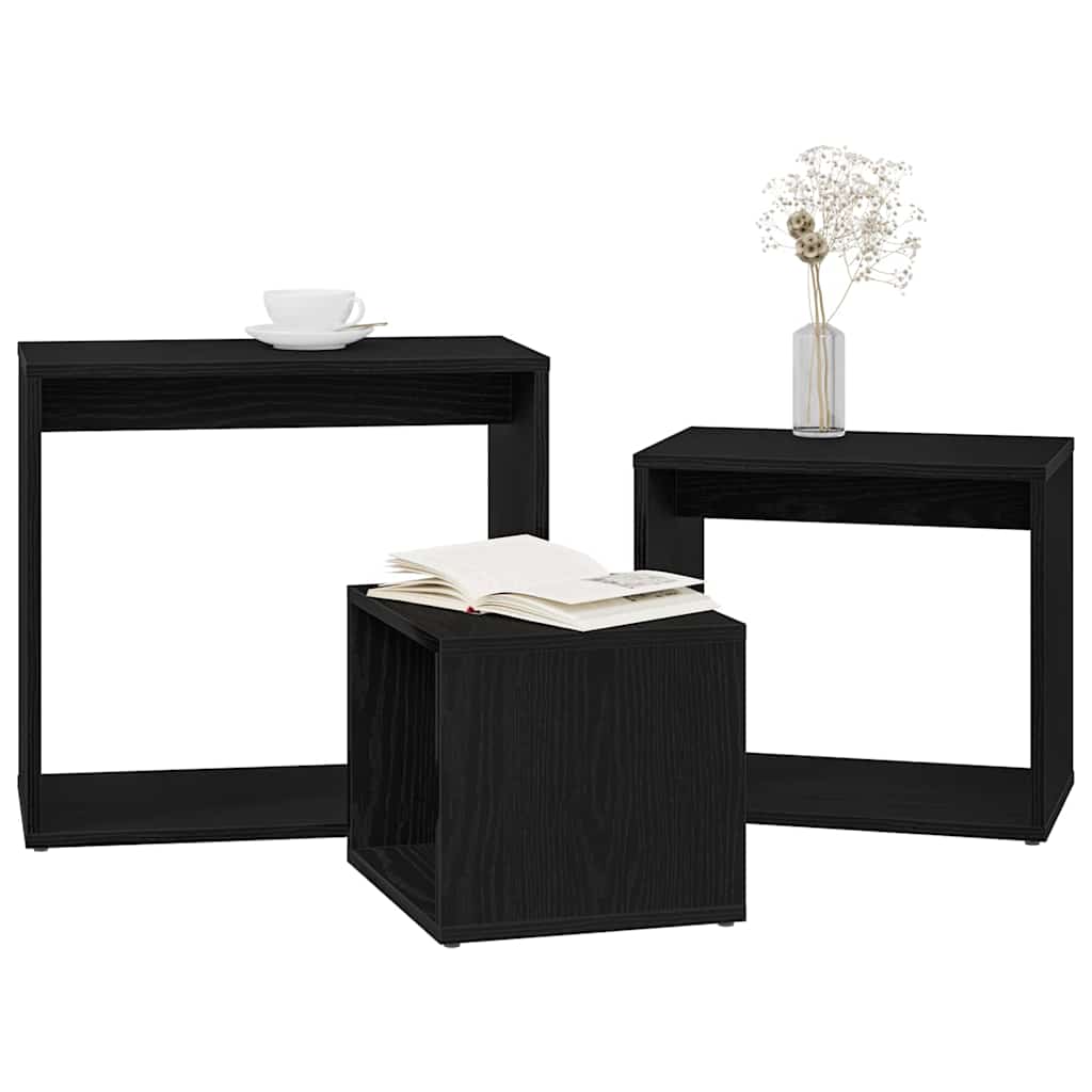 vidaXL Stolik Nesting 3 pcs Czarny Dąb Materiał drewnopochodny