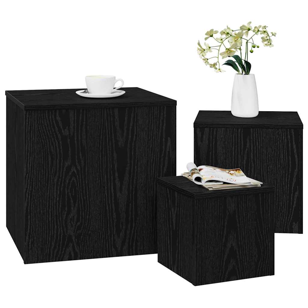 vidaXL Stolik Nesting 3 pcs Czarny Dąb Materiał drewnopochodny