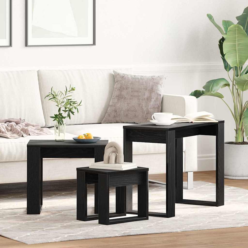vidaXL Stolik gniazdowy 3 pcs Czarny Dąb Materiał drewnopochodny