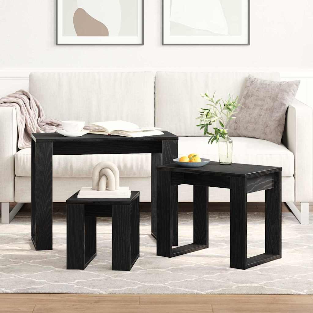 vidaXL Stolik gniazdowy 3 pcs Czarny Dąb Materiał drewnopochodny