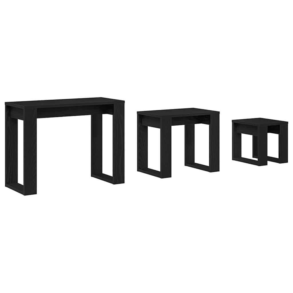 vidaXL Stolik gniazdowy 3 pcs Czarny Dąb Materiał drewnopochodny