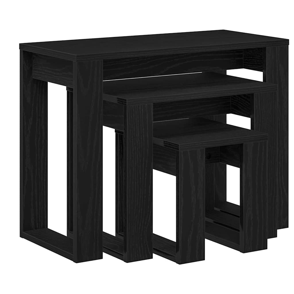 vidaXL Stolik gniazdowy 3 pcs Czarny Dąb Materiał drewnopochodny