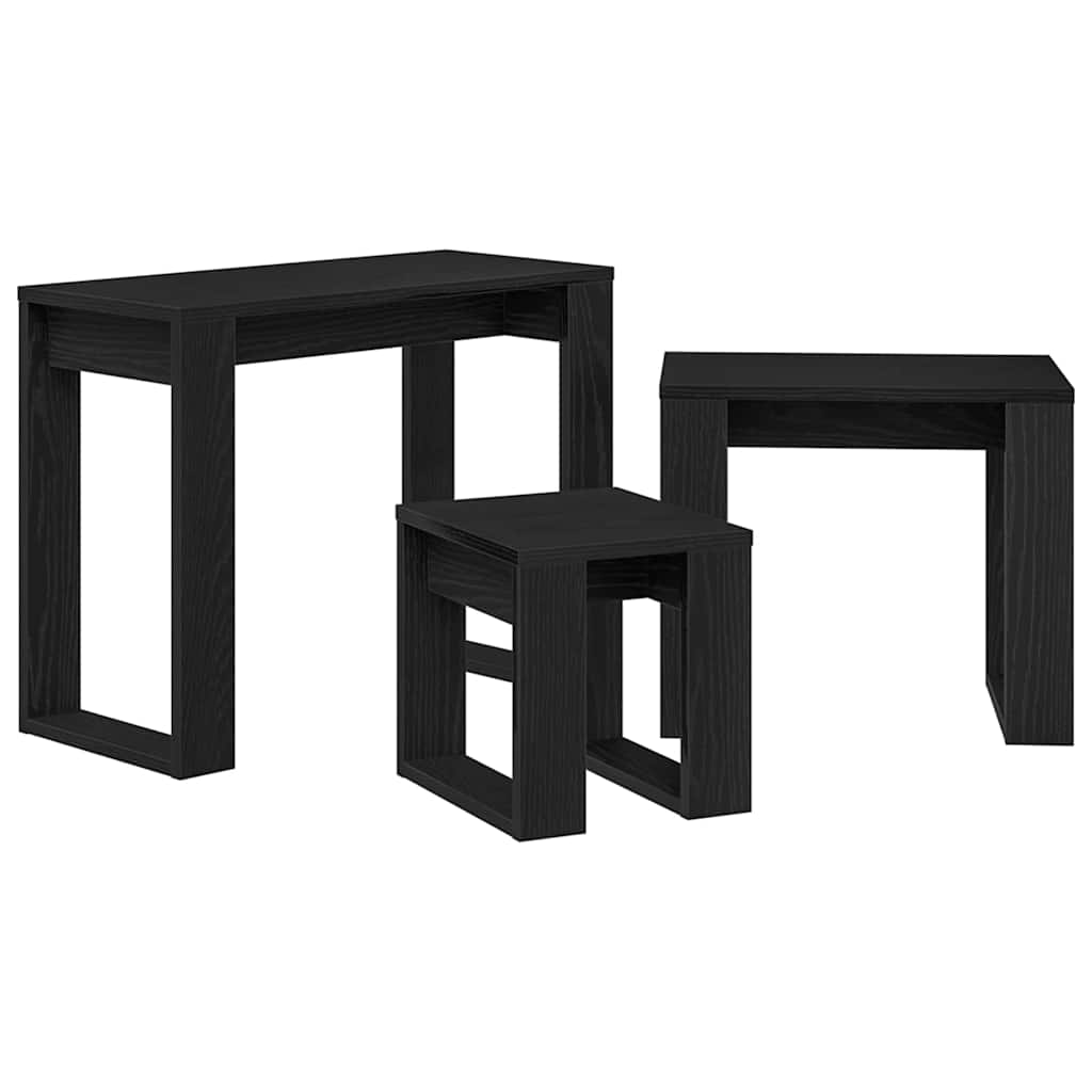 vidaXL Stolik gniazdowy 3 pcs Czarny Dąb Materiał drewnopochodny