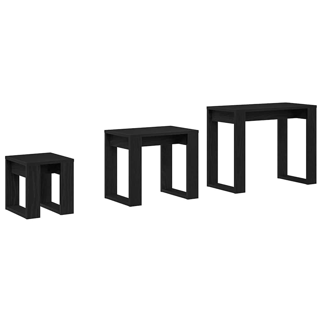vidaXL Stolik gniazdowy 3 pcs Czarny Dąb Materiał drewnopochodny